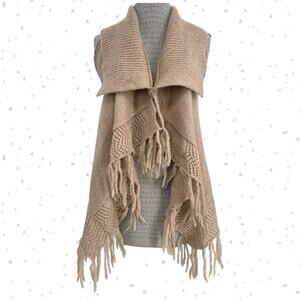Boho Fringe Western Sweater Vest Neutral Tan Festival Concert Romeo & Juliet S